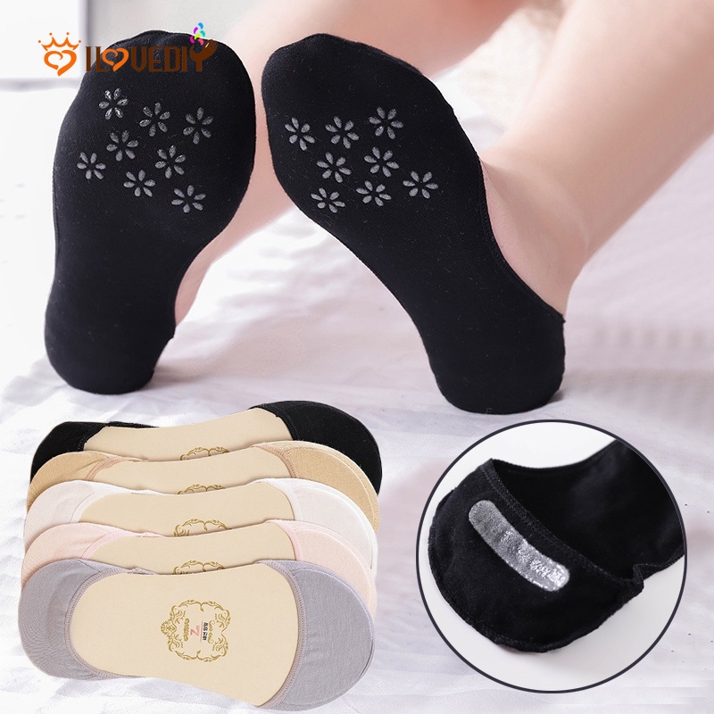 1 Đôi Vớ Cotton Cổ Thấp Tàng Hình Màu Trơn Chống Trượt Thời Trang Cho Nữ