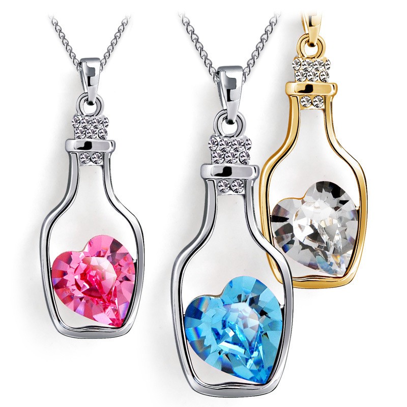 Vòng Cổ Nữ Mặt Trái Tim Đính Đá Thiết Kế Bình Ước Nguyện Lãng Mạn Dây Chuyền Nữ Thời Trang Đẹp Giá Rẻ