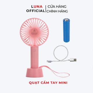 Quạt mini cầm tay có đế để bàn, quạt mini tích điện cầm tay 4 cánh đầy đủ phụ kiện sạc pin