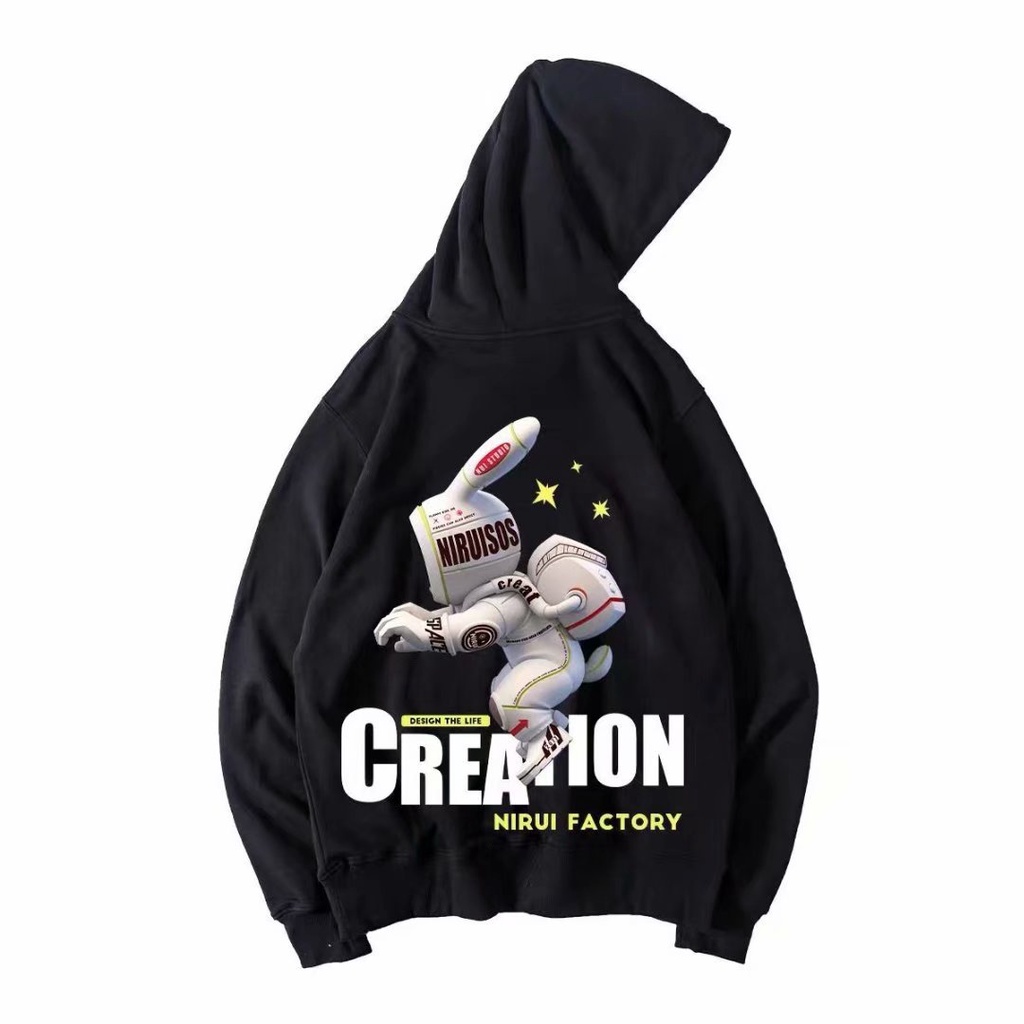 Áo Hoodie In Hình Thỏ Hoạt Hình Phong Cách Hip hop Hàn Quốc Thời Trang Cho Nam Cỡ M-5XL
