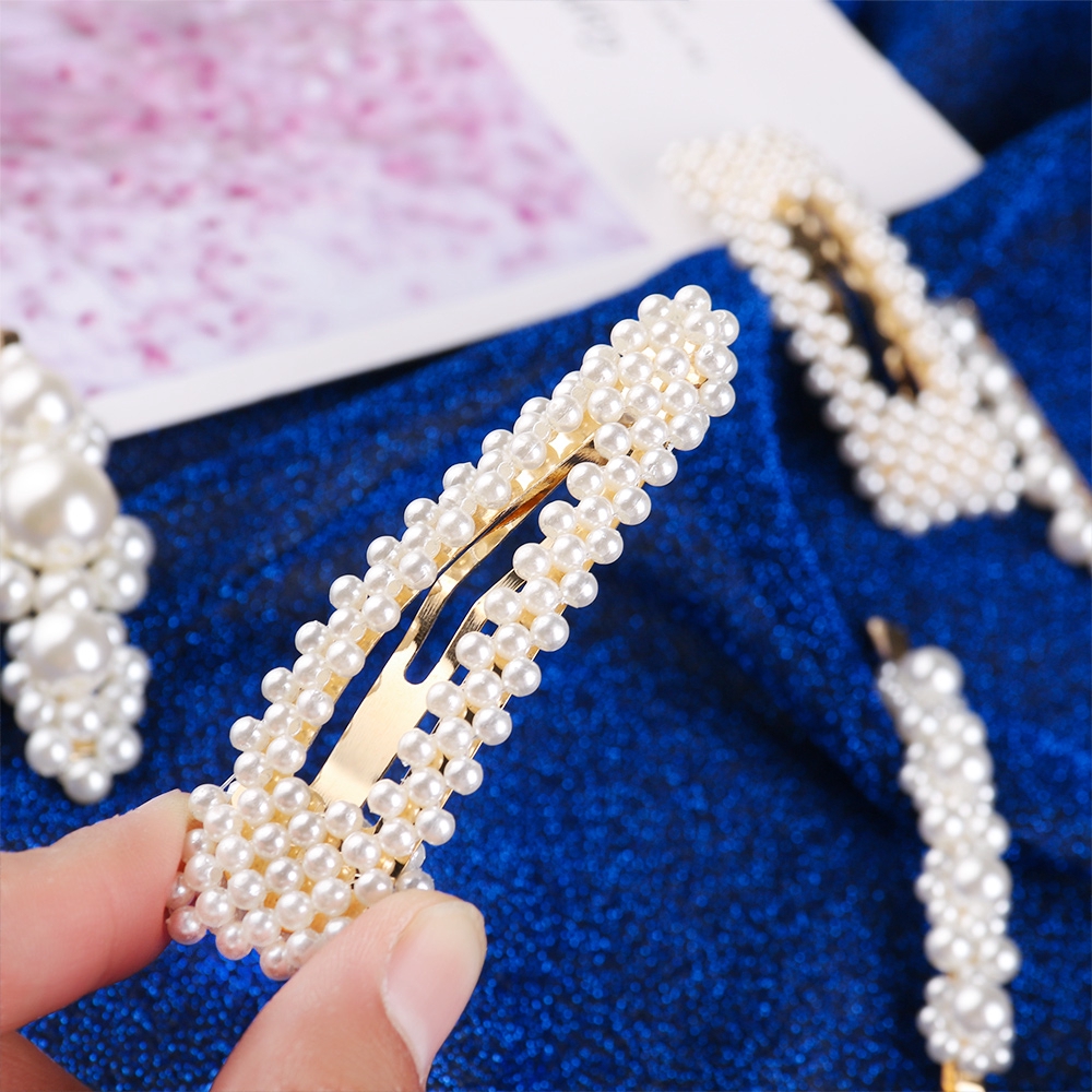 Set 5/6 kẹp tóc đính hạt ngọc trai nhân tạo phong cách cổ điển cho bạn gái