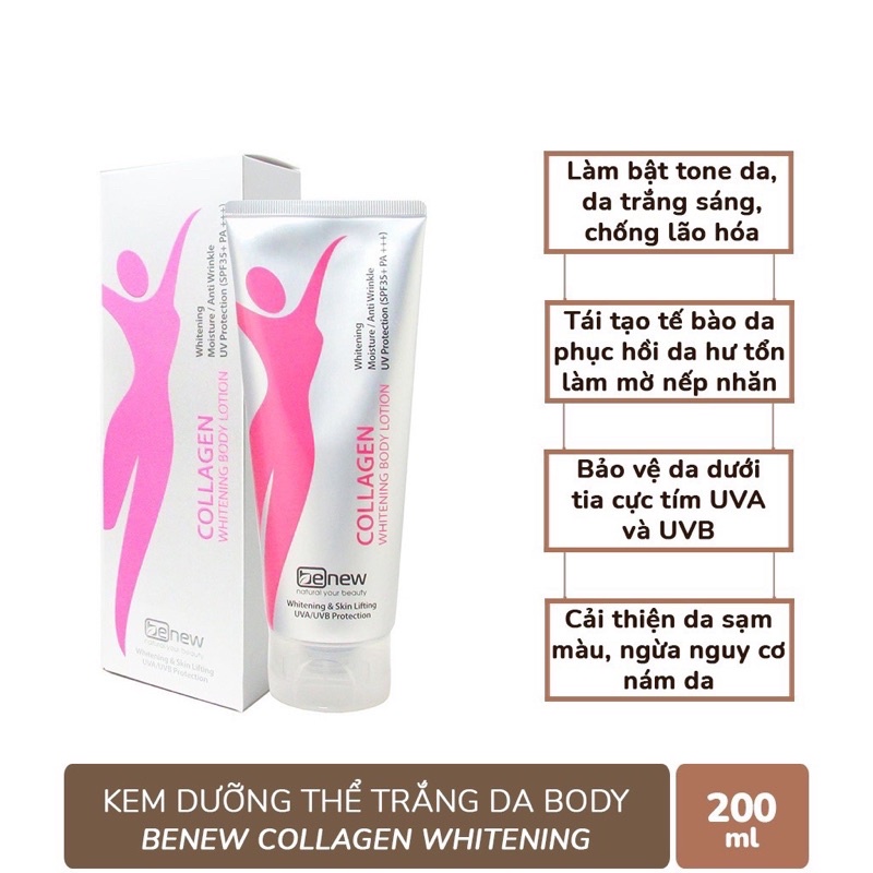 Kem Dưỡng Thể Trắng Da Body &amp; Nâng Cơ Benew Collagen Whitening (200ml)