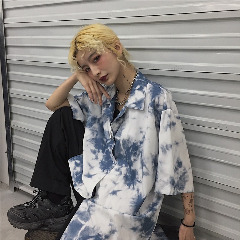 Áo sơ mi nam nữ họa tiết TIE DYE WASH LOANG cổ đan ton vải Lụa thoáng mát, thấm hút, không nhăn form rộng