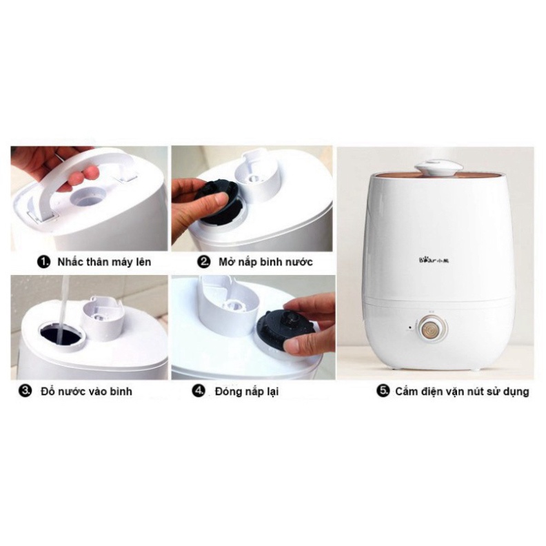 Máy phun sương Bear 5L nhập khẩu chính hãng, máy tạo ẩm phòng ngủ, cung cấp độ ẩm cho không khí_Vimart