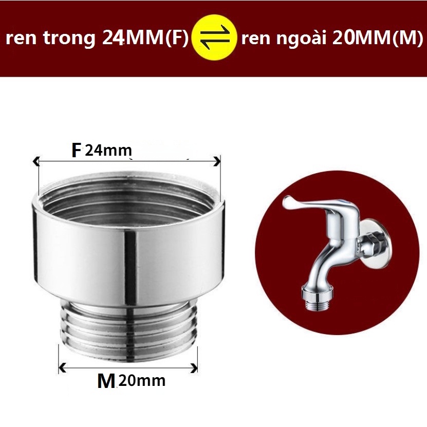 Đầu chuyển đổi vòi nước Inox Ren ngoài F24-M20;M22-M20