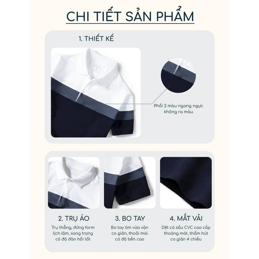 Áo thun Polo nam phối sọc cá sấu 100% cao cấp, APL213 LEEVUS, BASIS, GUTTI