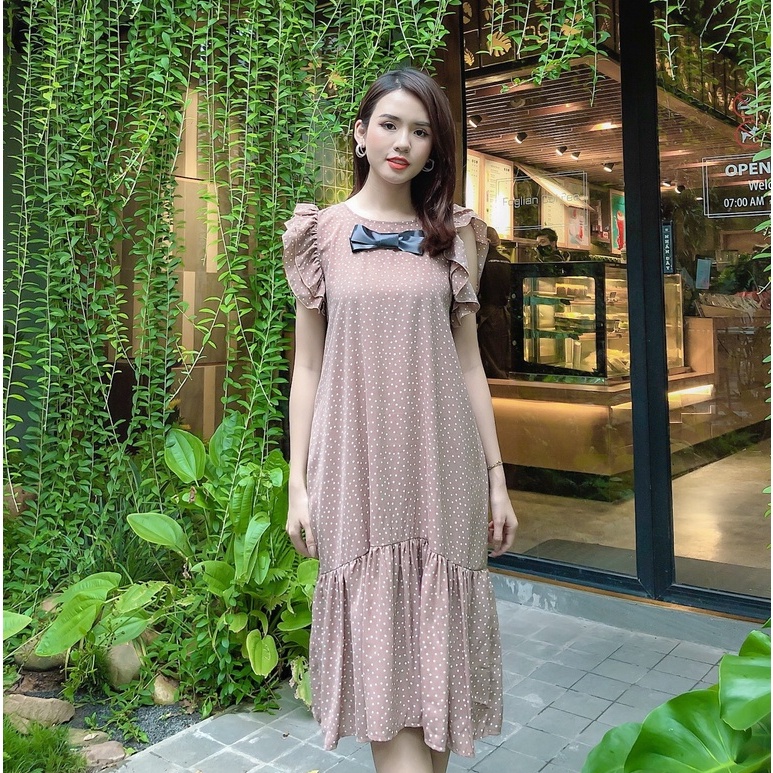 Đầm bầu ngắn tay M143 chất voan hai lớp thời trang thiết kế freesize từ 45 đến 70kg