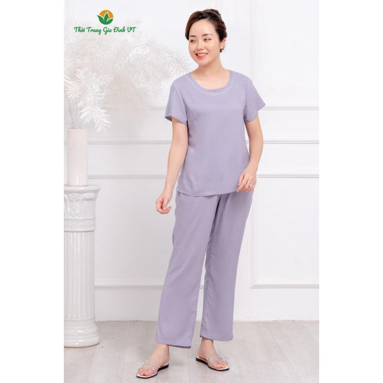 Bộ lanh quần dài áo cộc tay trung niên B28.2103 - Thời trang gia đình VT