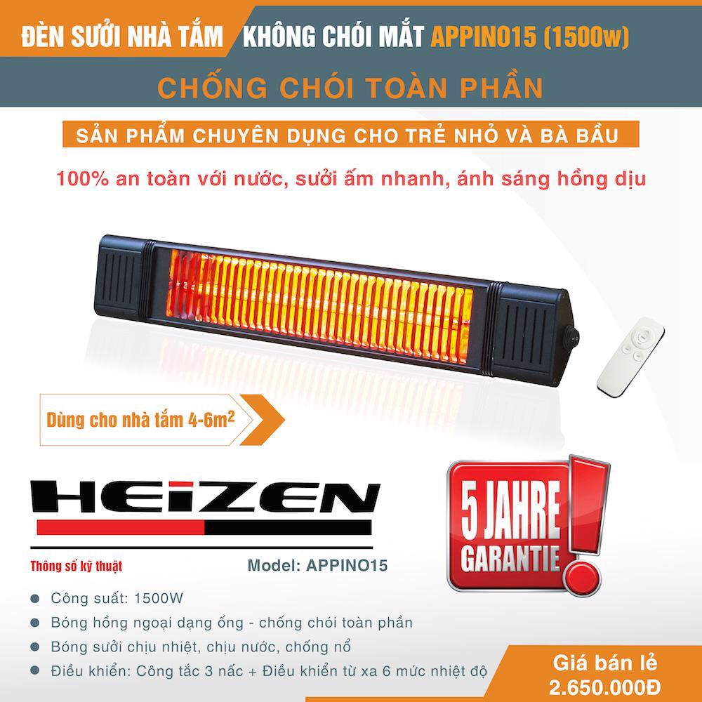 Đèn sưởi nhà tắm Heizen - APPINO15, không chói mắt - Bảo hành 5 năm toàn bộ đèn .