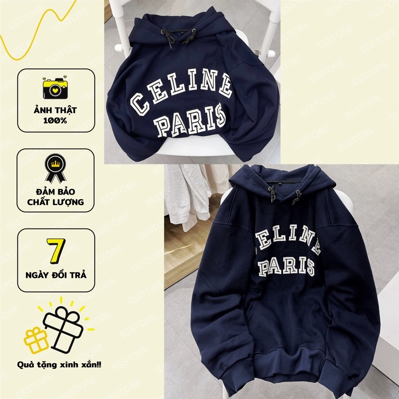 áo Hoodie nỉ CELINE màu xanh dương unisex ảnh thật SSSTore ( nam nữ mặc đều được)