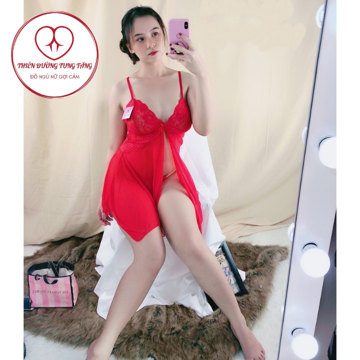 Váy ngủ 2 dây sexy Đầm ngủ 2 dây sexy voan ren siêu mỏng màu đỏ s11 | BigBuy360 - bigbuy360.vn
