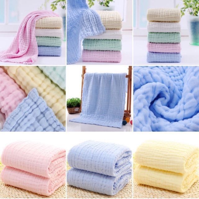 Khăn tắm 6 lớp màu trơn,bằng vải xô dày, siêu mềm, an toàn cho làn da nhạy cảm nhất