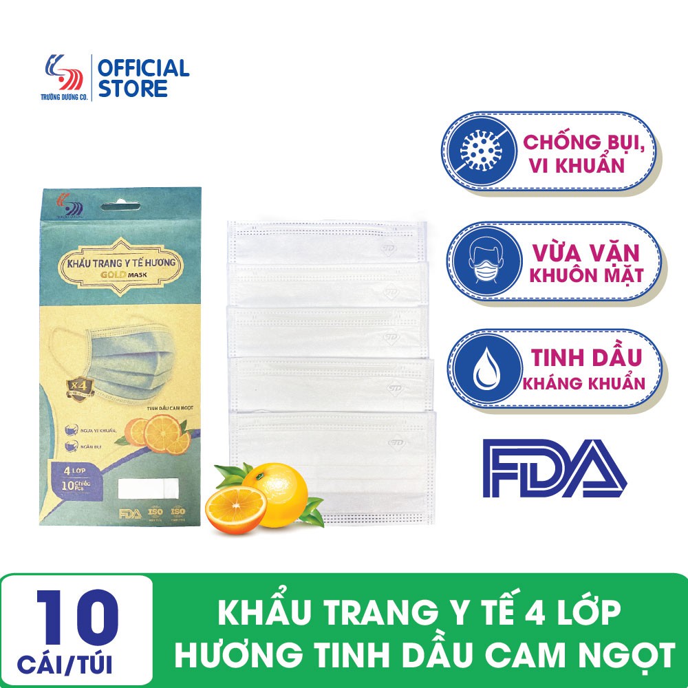 Khẩu trang y tế hương tinh dầu Cam ngọt 4 lớp Gold Mask - Túi 10 cái