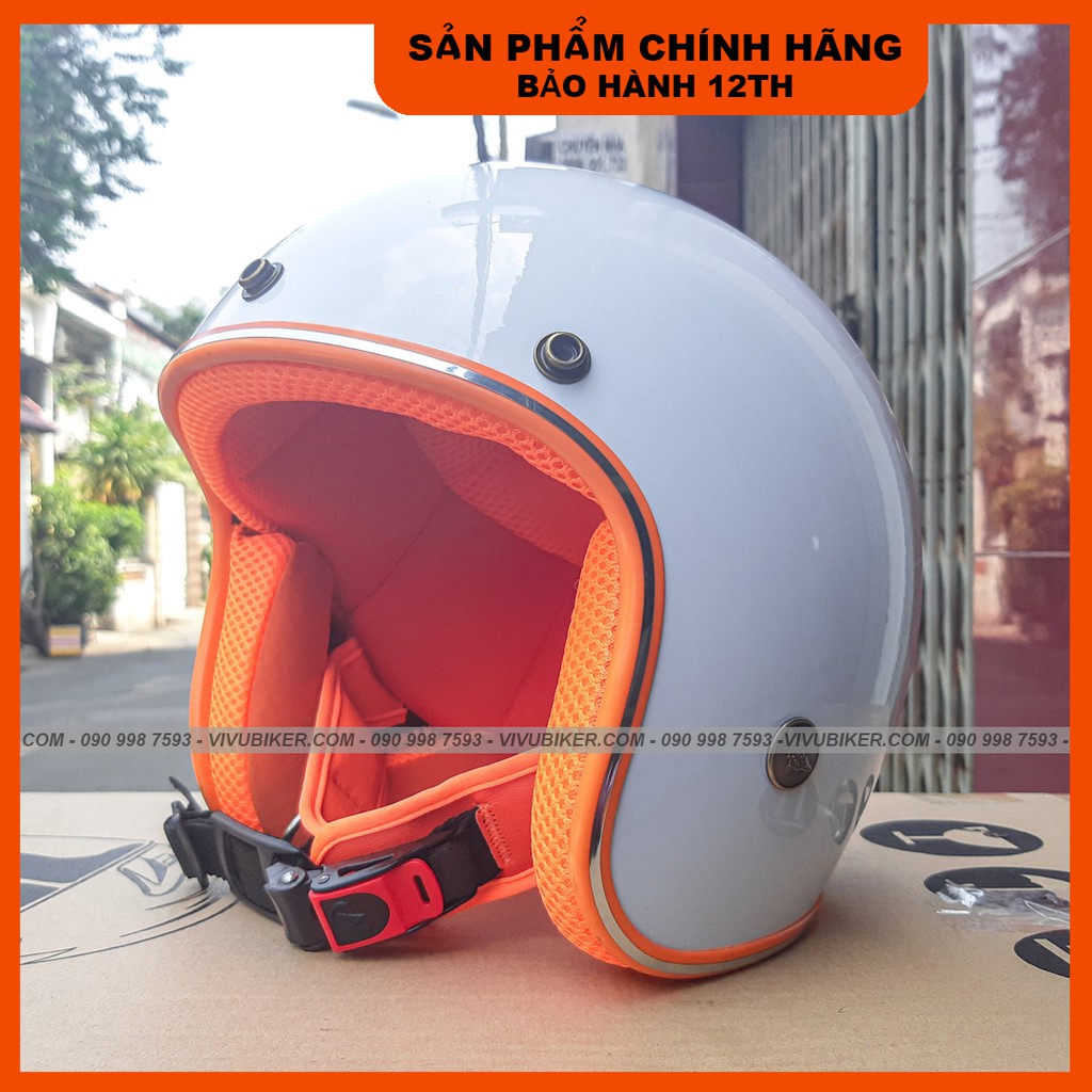 Nón bảo hiểm 3/4 trắng lót cam chính hãng Ntmax - Mũ 3/4 trắng lót cam đi du lịch siêu dễ thương bảo hành 12th