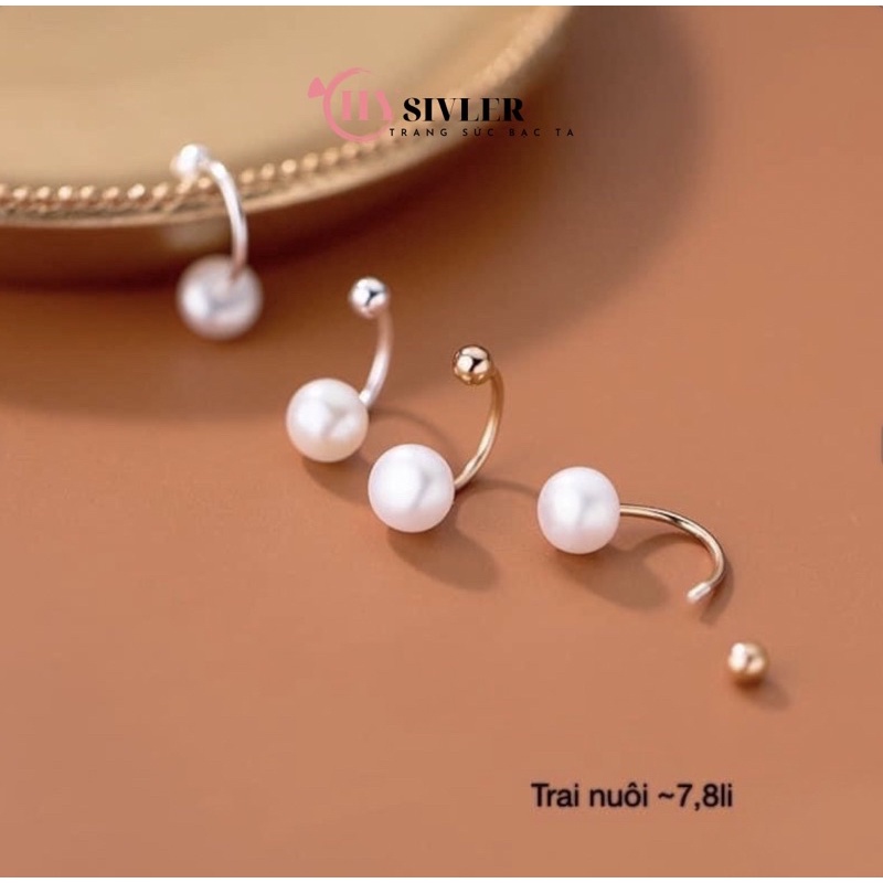 Bông tại bạc ta dạng khoen đính trai đeo được 2 kiểu bông tai nữ bạc ta trai nuôi