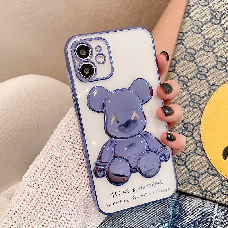 Ốp điện thoại hình gấu 3D mạ vàng đen phù hợp với iPhone 13 ProMax 12 ProMax 11 X Xr XsMax 8 7Plus