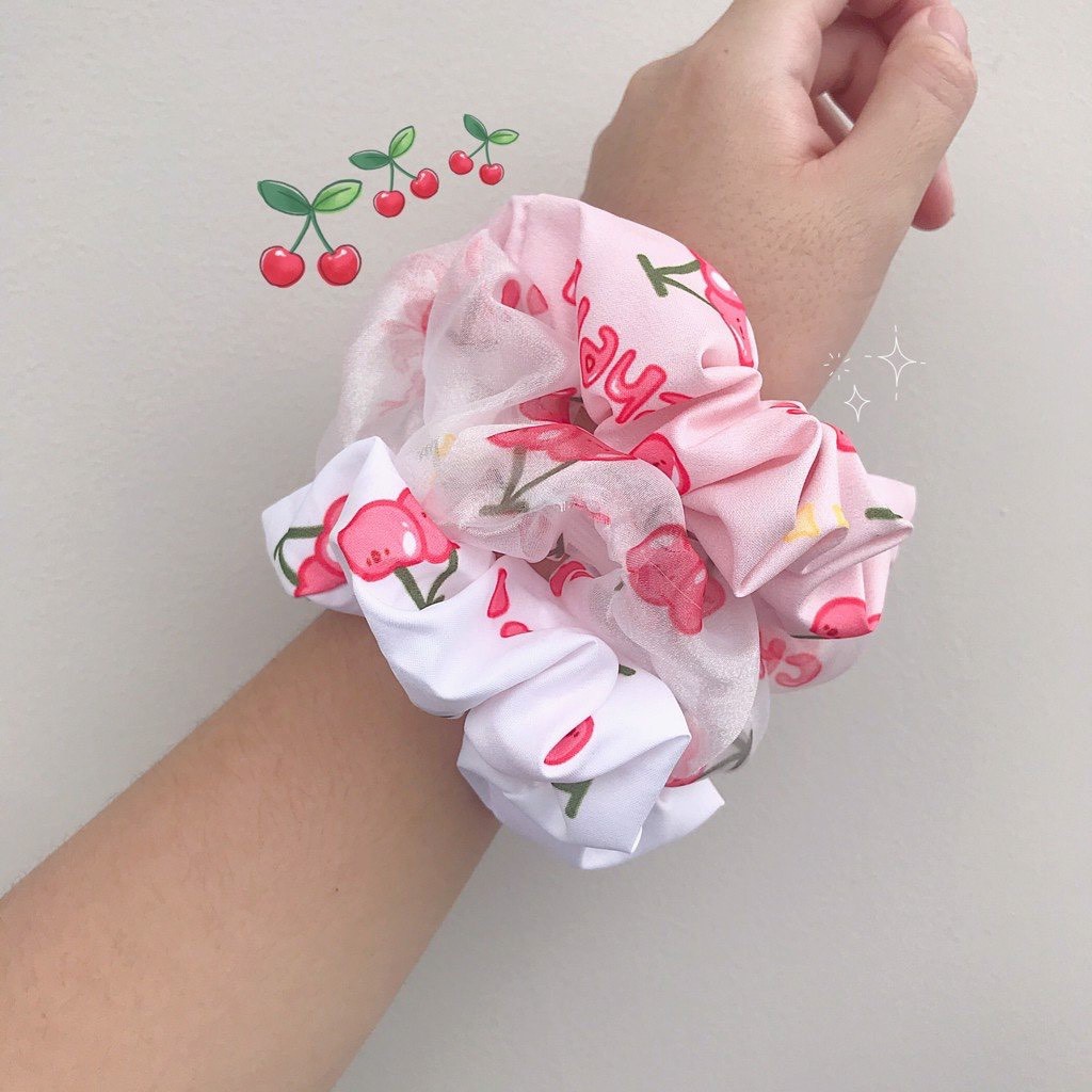 [ Ảnh Thật] Cột Tóc Vải Scrunchies Cherry