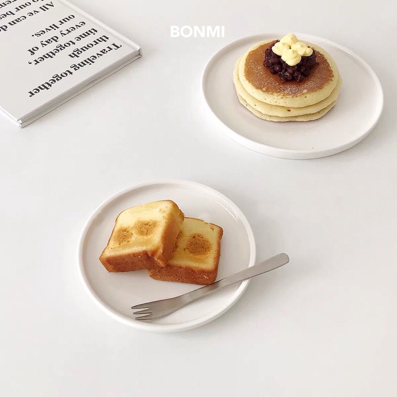 Đĩa phẳng trơn viền cao Basic phong cách Hàn Quốc Bonmi, đĩa trơn đơn giản decor, đĩa đựng bánh cafe nhà hàng