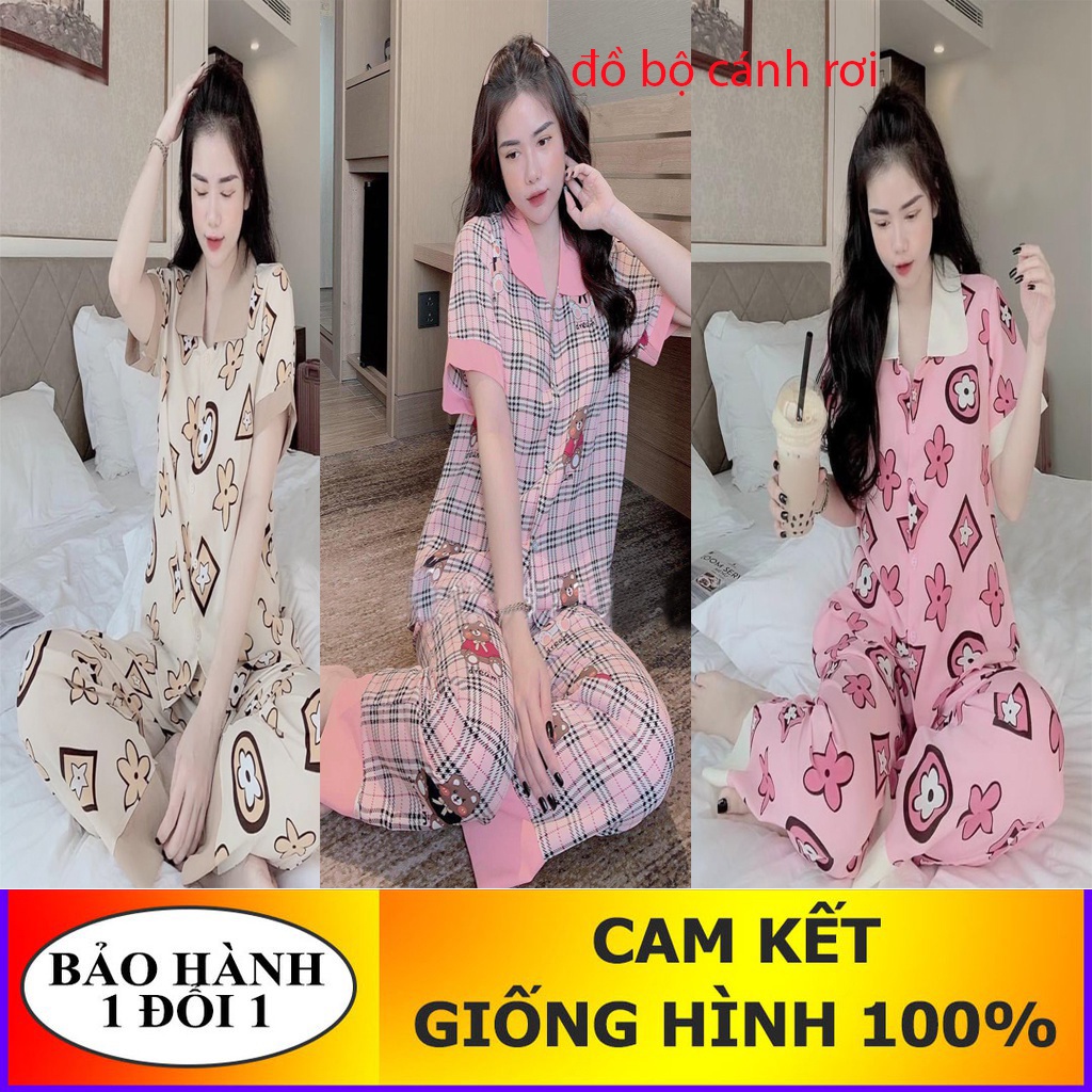 SỈ 40-75kg Bộ ngủ - đồ ngủ pijama cổ sen tay cộc kate lụa loại 1 ( NGẪU NHIÊN )