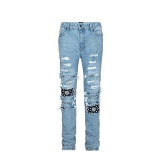 Quần jeans nam local brand ClownZ Bandana Denim màu xanh rách gối, form chuẩn, chất cotton