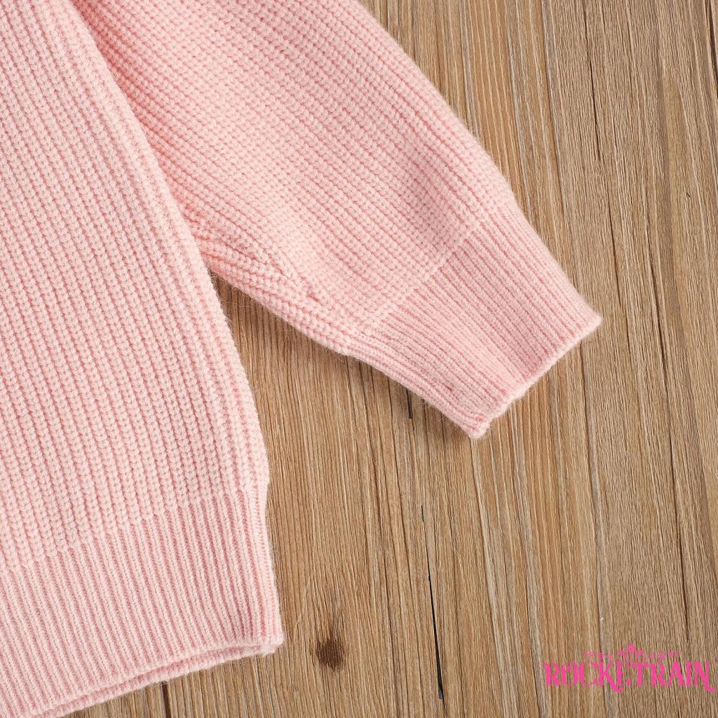✫Yy.❈Áo Sweater chui đầu tay dài cổ thấp màu trơn họa tiết kẻ sọc dễ thương cho bé