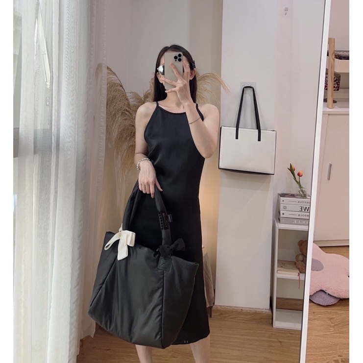 Đầm váy nữ 2 dây dáng dài form suông cổ yếm chất lụa mát hàng thiết kế Huien Design đầm maxi đi biển form Hàn Quốc