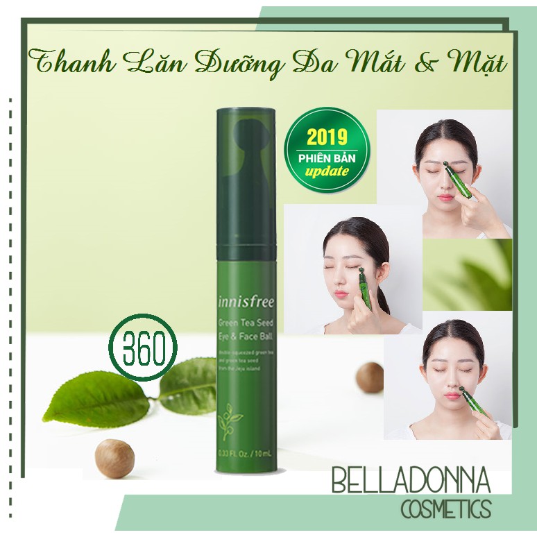 Bút Dưỡng Và Massage Vùng Da Mắt, Giúp Ngăn Ngừa Nếp Nhăn Innisfree Green Tea Seed Eye &amp; Face Ball 10ml