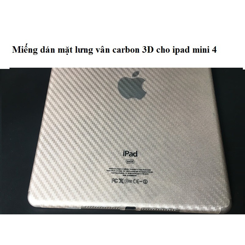 Miếng dán mặt lưng vân Carbon 3D cho iPad Mini 4 - Hàng nhập khẩu - H_Shop_VN