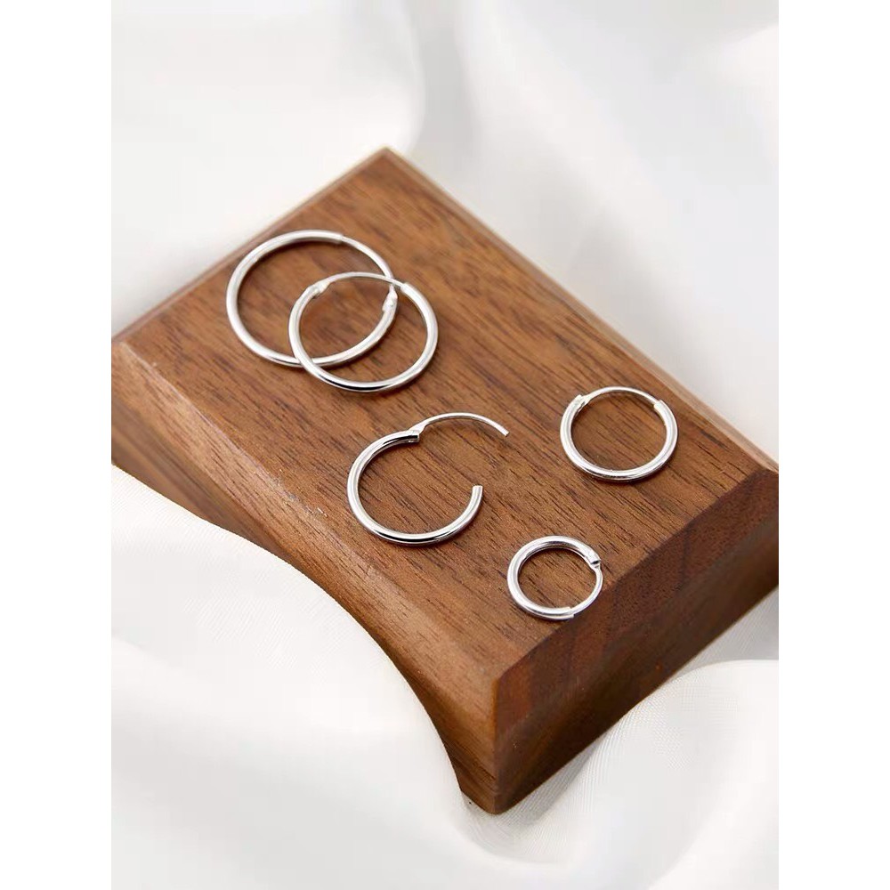 Khuyên tai bạc tròn trơn nhiều size có chốt Tlee bạc nguyên chất | BigBuy360 - bigbuy360.vn