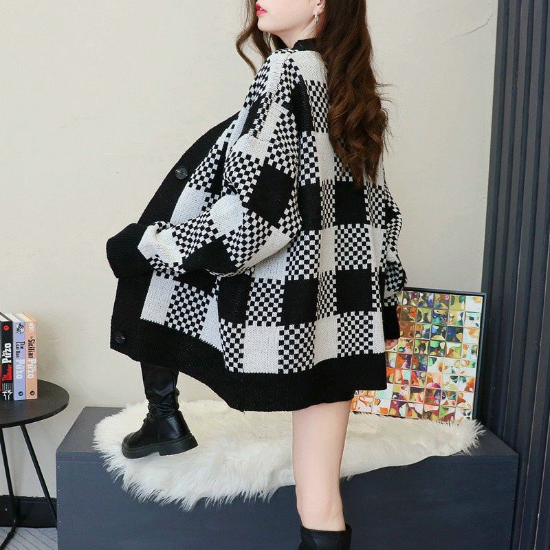 Áo Khoác Cardigan Dệt Kim Tay Dài Dáng Rộng Kẻ Sọc Xinh Xắn Cho Nữ