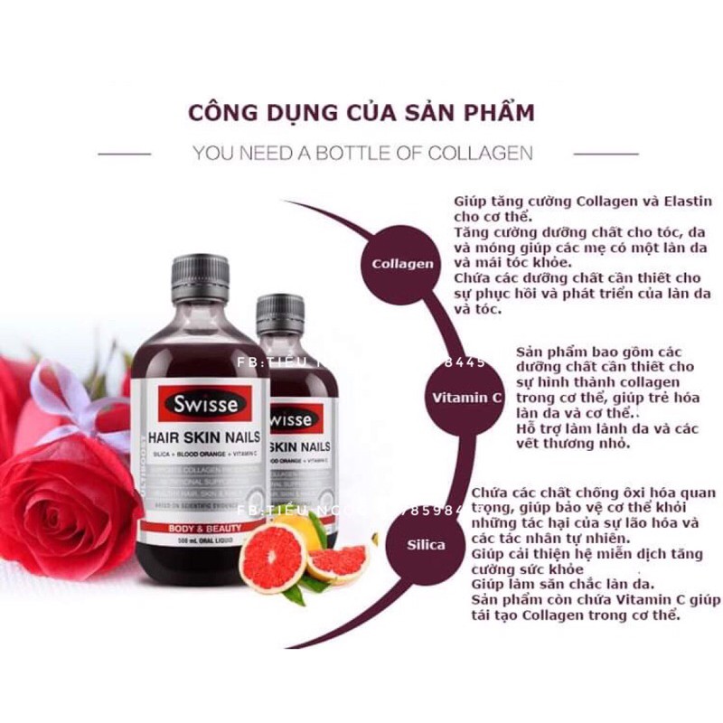 Swisse Hair Skin Nails Úc 500ml.Collagen Hair Skin Nail móng,tóc,da