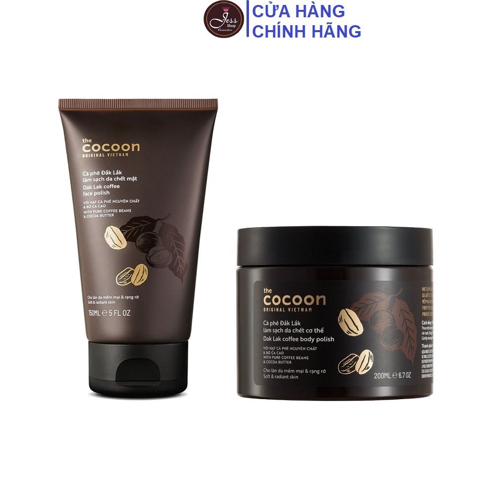 Bộ Tẩy Da Chết Cà Phê Cocoon Da Mặt 150ml + Cơ Thể 200ml