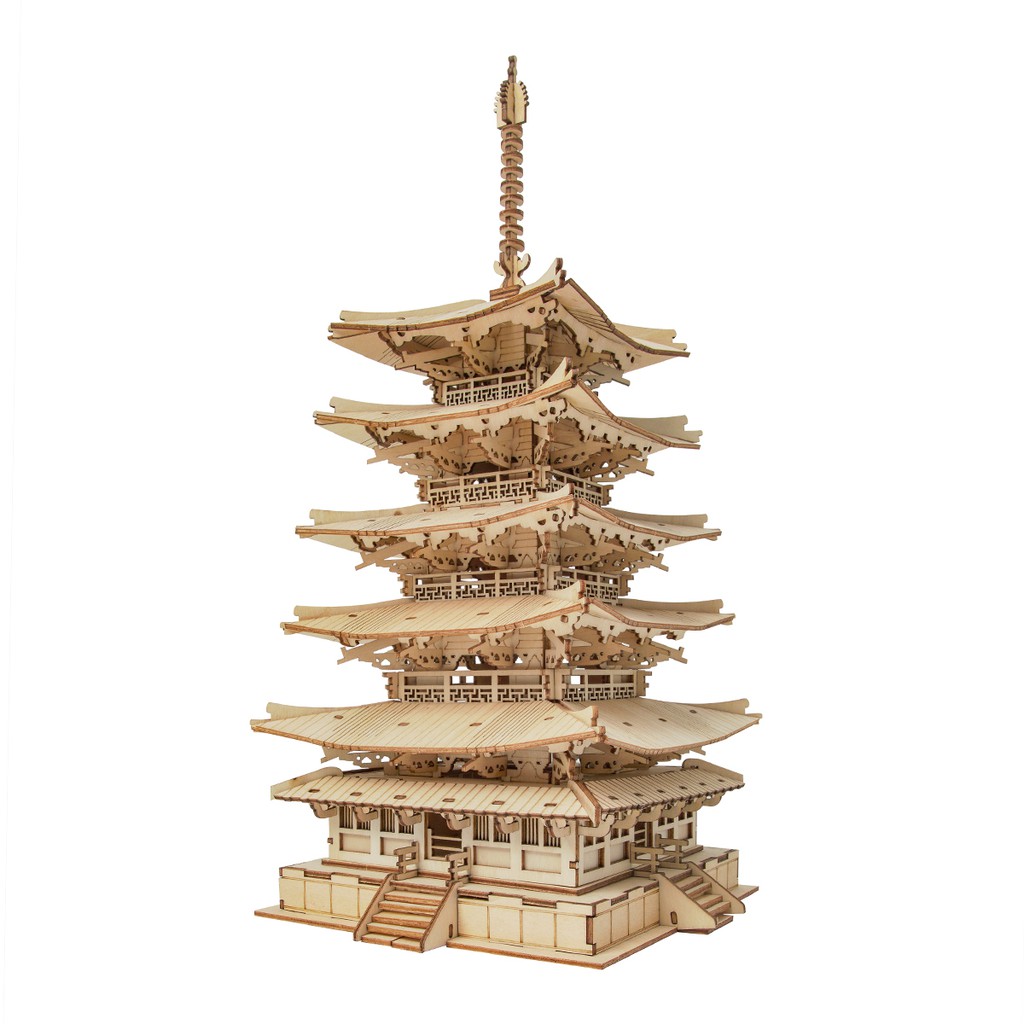 Đồ chơi lắp ghép gỗ 3D Mô hình Chùa 5 tầng Nhật Bản Five-storied Pagoda TGN02 Robotime - Tặng kèm đèn LED