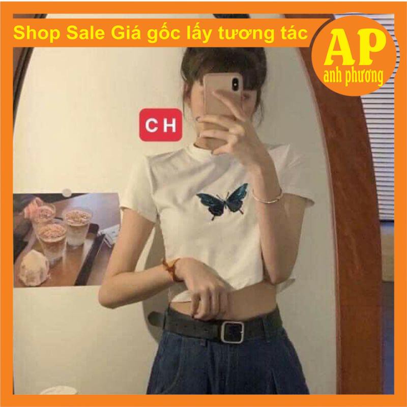 Áo croptop bodip Bướm Xanh co giãn 4 chiều, áo thun nữ ôm body