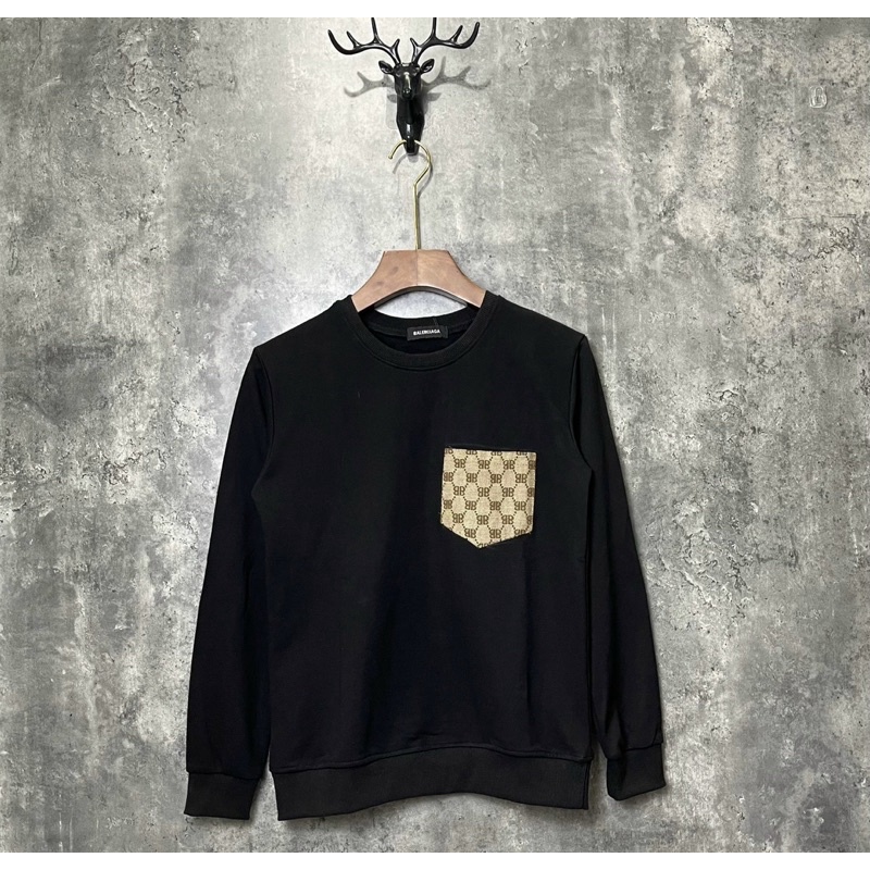 Áo nỉ dài tay hai mầu trắng đen có hoạ tiết phối túi logo dior, Áo thu đông phong cách hàn quốc btshop từ s đến xl