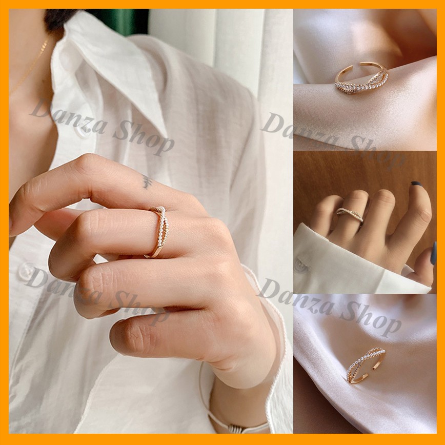 Nhẫn Nữ Đan Chéo Đính Ngọc Trai Nhân Tạo Sang Trảnh (FREESIZE) - Trang Sức DANZA SHOP