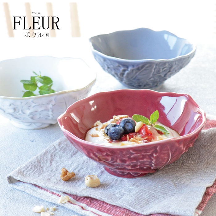 Bát sứ tô sứ Fleur màu đỏ Nhật Bản, đường kính 12/14/17cm | Sa Maison x Kiyohara