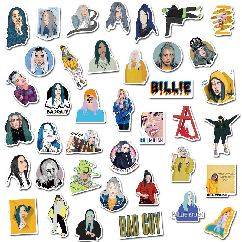 Bộ 50 miếng dán chống thấm nước hình Billie Eilish trang trí nhà/guitar/laptop/mũ bảo hiểm