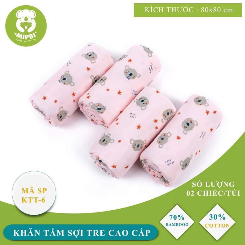 Khăn tắm sợi tre Mipbi 6 lớp màu Xanh, Hồng, Trắng