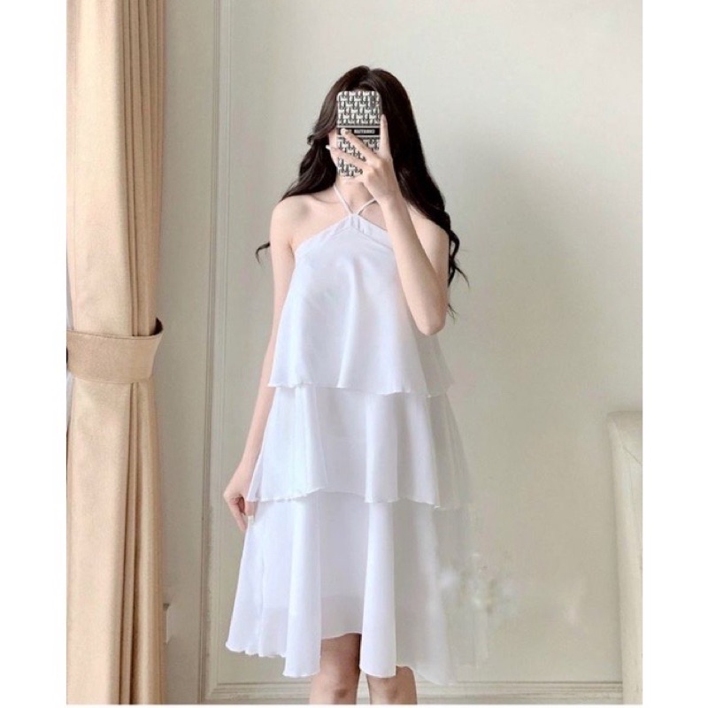 Đầm Cổ Yếm 3 Tầng Màu Trắng, Váy Baby Doll Trắng Bánh Bèo Ulzzang Chan House.