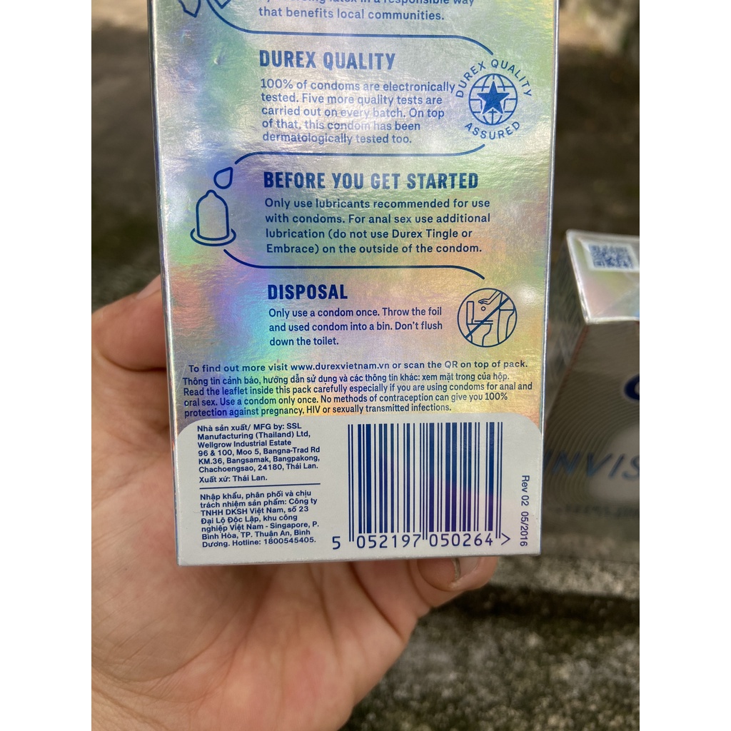 BAO CAO SU DUREX INVISIBLE EXTRA THIN EXTRA SENSITIVE HỘP 10 CÁI