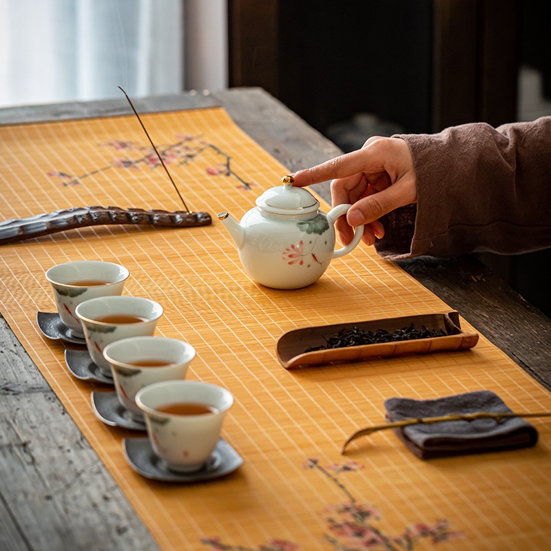 Chiếu Mành Tre, Trúc Trải Lót Ấm Chén Bàn Trà Đạo Họa Tiết Vẽ Mực Tàu Đẹp Mắt