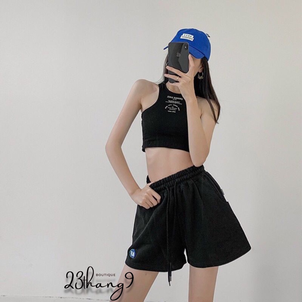 Quần short nữ cạp chun ống rộng quần đùi nữ mặc nhà unisex in chữ FA chất thun co giãn hàng đẹp 23thang9