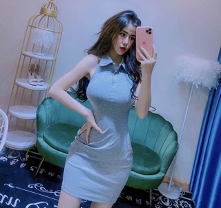 Đầm body cổ yếm sơmi hở lưng