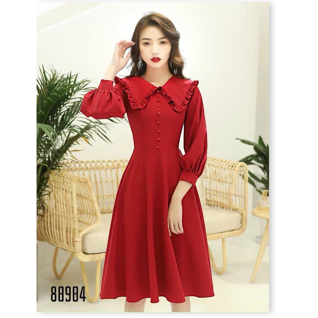 ĐẦM XÒE NỮ CỔ SƠ MI TAY BỒNG PHONG CÁCH SANG TRỌNG QUÝ TỘC ĐỦ SIZE S M L XL XXL HHP