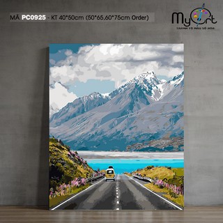 Tranh tự tô màu theo số sơn dầu số hóa Myart - Tranh phong cảnh thiên nhiên dòng sông núi tuyết PC0925