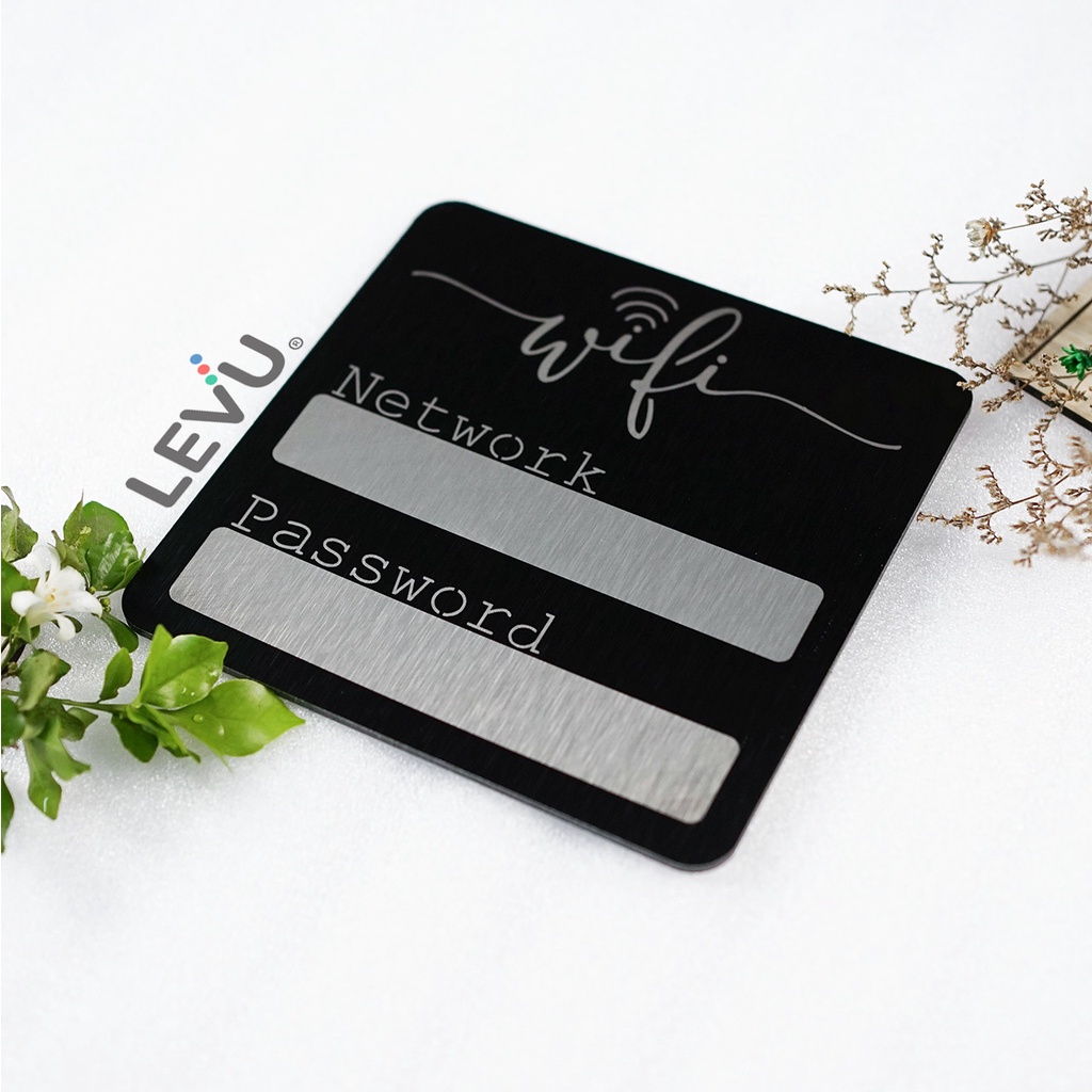 Bảng tên wifi nhôm aluminium đen décor LEVU-ALU13 dán tường trang trí quán