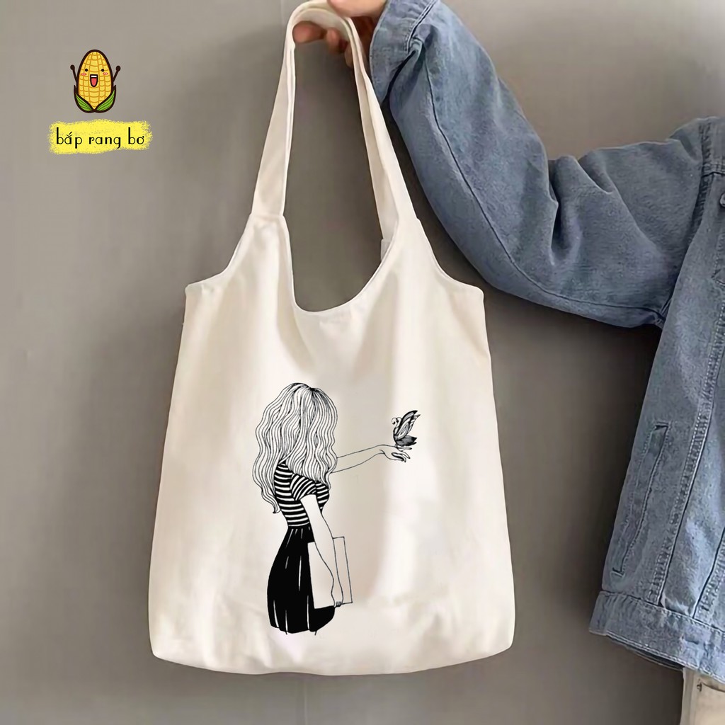 TÚI TOTE CÔ GÁI GIẤU MẶT - VẢI DỆT CANVAS