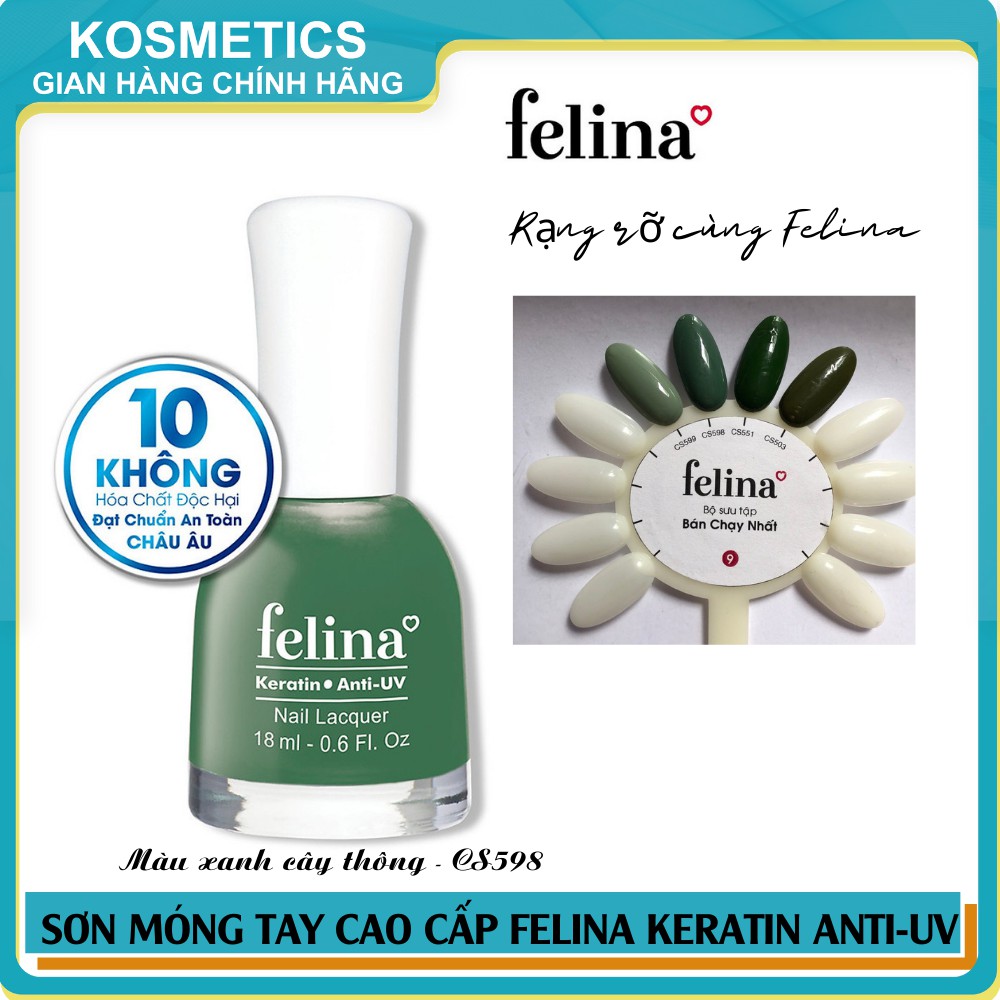 Sơn Móng Tay Màu Xanh Lá Cây Thông Cao Cấp FELINA Keratin Anti-UV 18ml #CS598