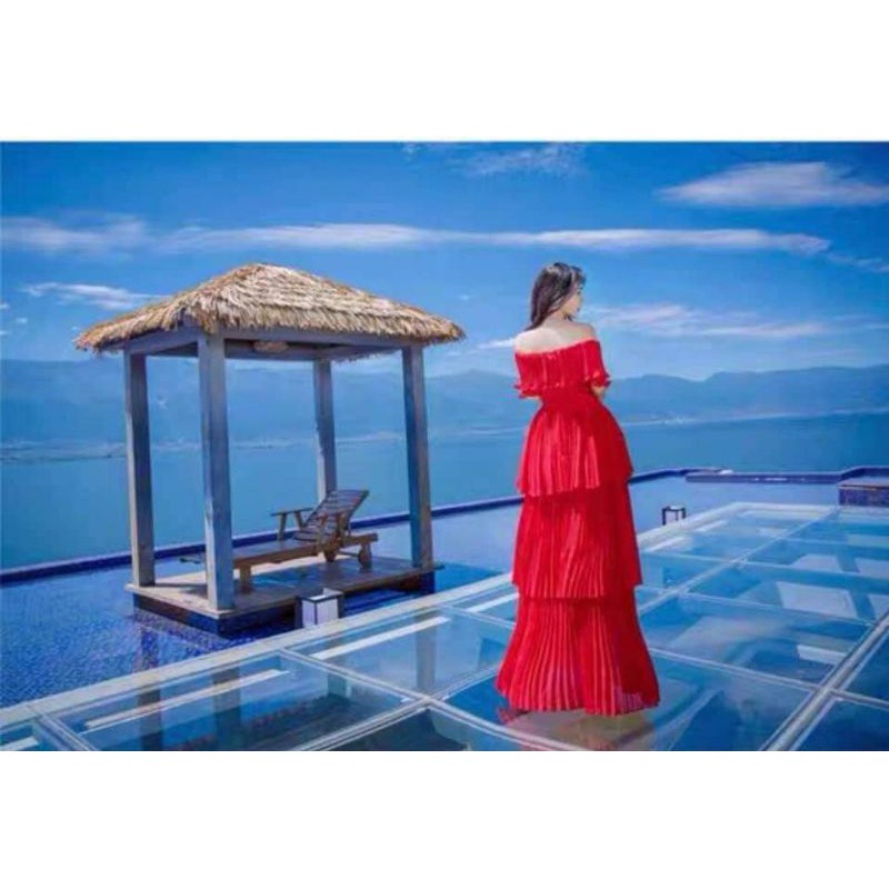 Đầm Maxi Trễ Vai Dập Ly Tầng | BigBuy360 - bigbuy360.vn